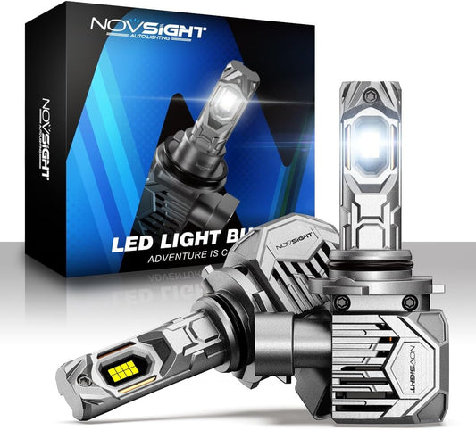 NOVSIGHT 9005 LED Fog Light Bulbs,50000 Lumens 6500K Cool White Light,800% Brightness,Plug and Play, Pack of 2
