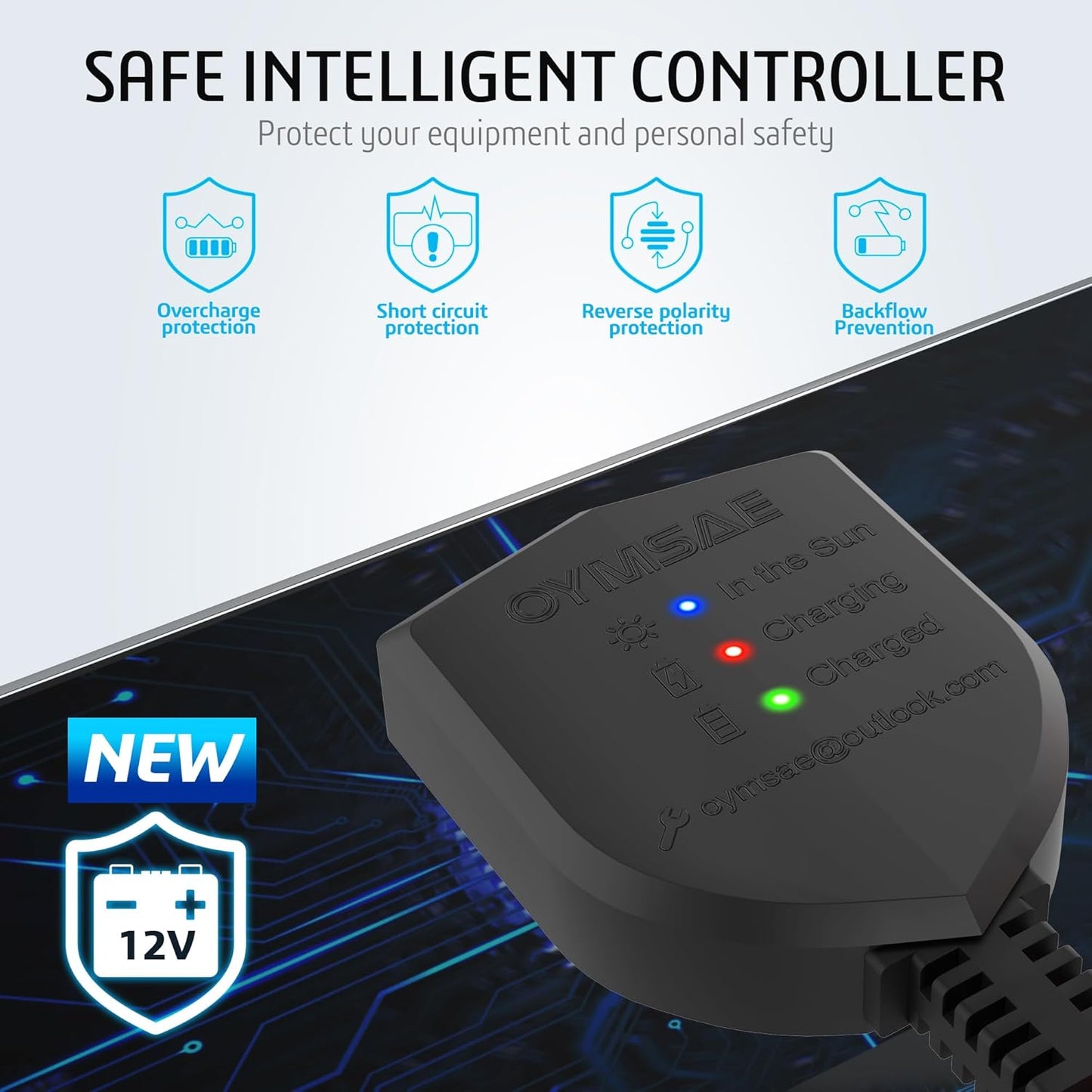 OYMSAE 20W 12V Solar Panel Battery Charger Portable Waterproof Power Trickle Battery Charger & Maintainer for Car Boat Automotive RV with Cigarette Lighter Plug & Wiring Clip