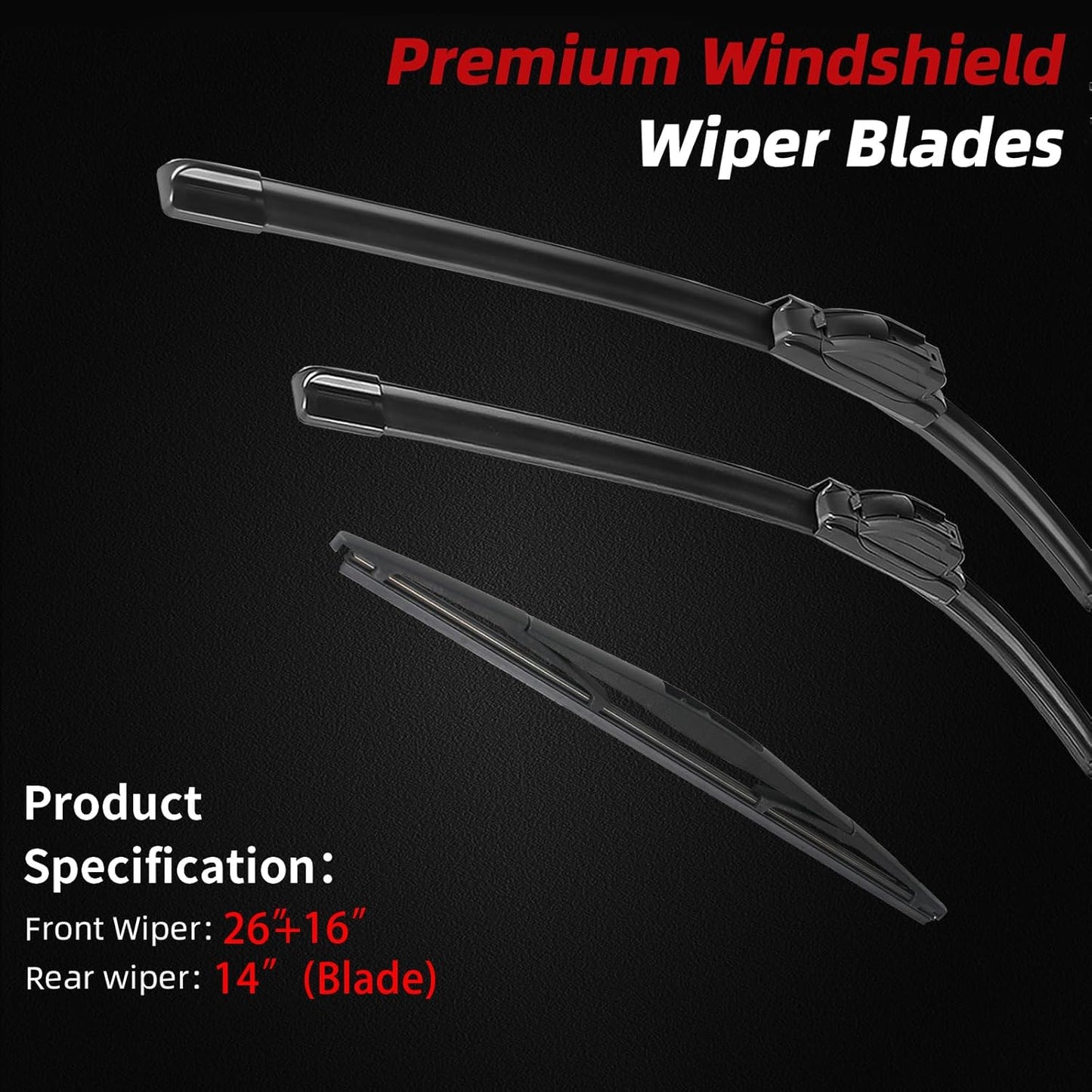 OTUAYAUTO Windshield Wiper Blades - Replacement for Mazda CX-30 2020-2024, Front and Rear Wipers Set, U/J Hook - 26"+16"+14" (Pack of 3)