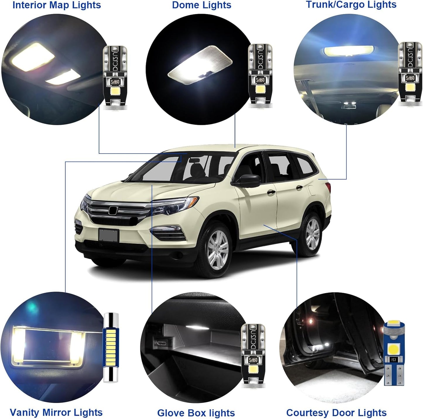 EASY EAGLE LED Interior Car Lights for Honda-Pilot-2016-2022: 15 Piece Kit White LED Light Bulbs - Super Bright 6000K + Install Tool