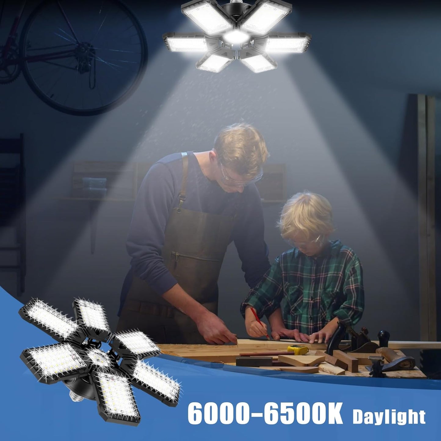 LED Garage Lights 1 Pack -180W, 18000LM 6500K Led Shop Light with 6+1 Deformable Panels, Basement Barn Light Garages Ceiling Lights, E26/E27 for Garage, Warehouse, Shop