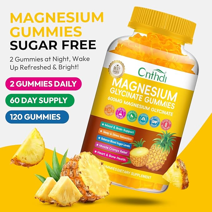 Magnesium Glycinate Gummies 600mg, Sugar Free Chewable Magnesium Gummies for Men & Women, Supports Evening Routine & Inner Balance, No Melatonin, Gluten Free, Non GMO, Vegan, 60 Days Supply, 2 Pack