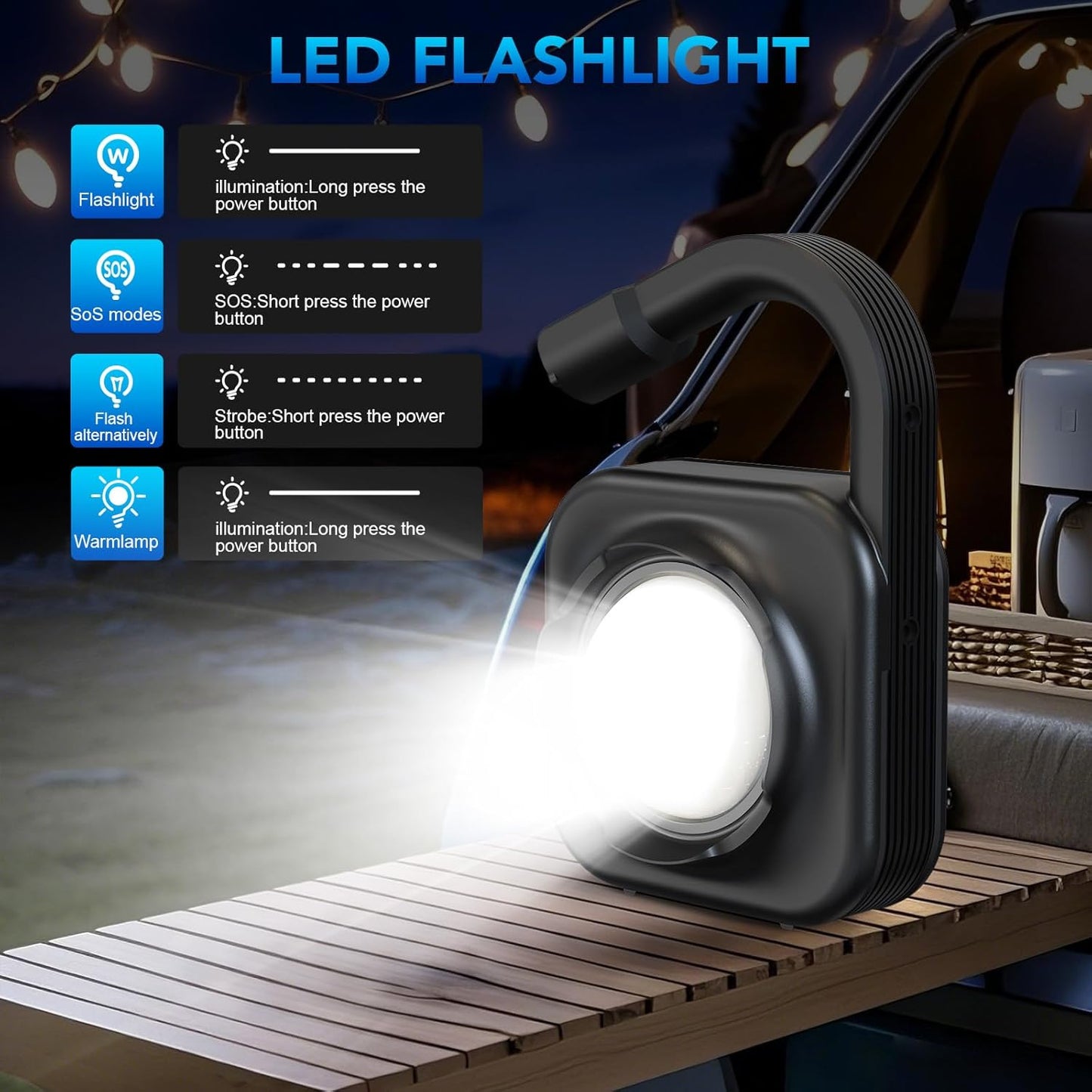 Portable Car Jump Starter with Camp Light, 2000A Peak, Ultrasafe 12V Battery, 8000mAh, for 9L Gas/7L Diesel Engines, Dead Battery Booster, USB Output Power Bank