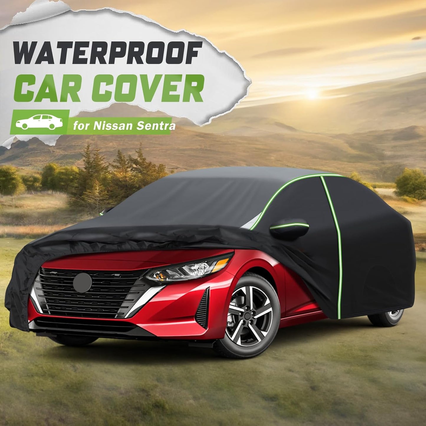 Mixsuper Liner Car Cover for Nissan Sentra 2000-2026, 7 Layers Waterproof Car Cover Accessories for Sentra with Zipper Door, Windproof Straps, Reflective Strips, Anti-UV, All Weather