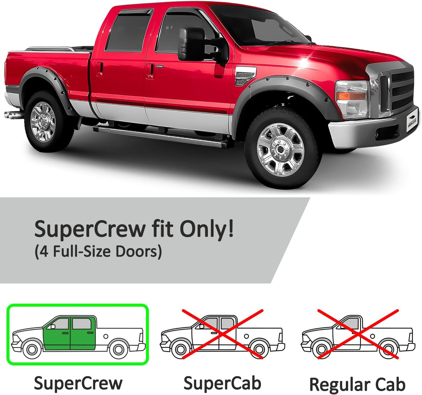 Voron Glass in-Channel Extra Durable Rain Guards for Ford F250 to F550 Super Duty 1999-2016 SuperCrew, Window Deflectors, Vent Window Visors, 4 Pieces - 200434