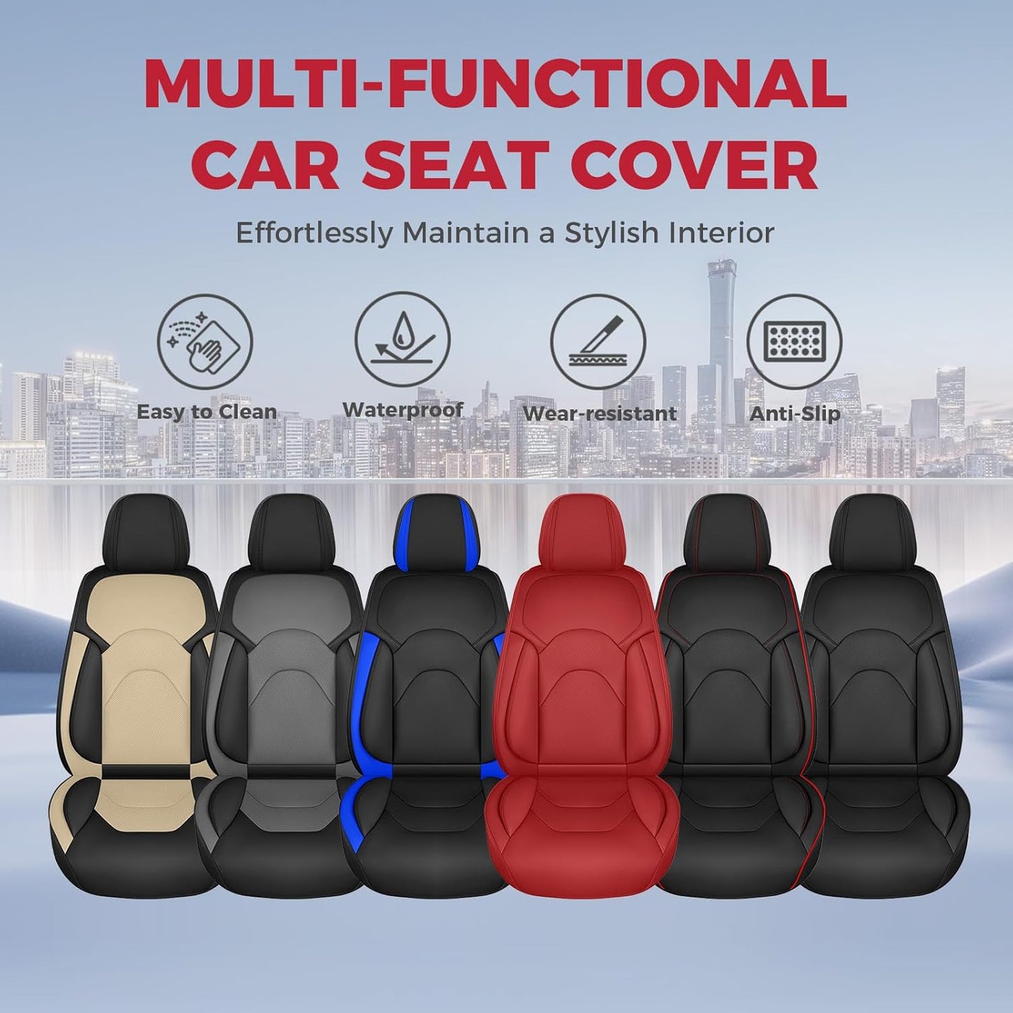 FREESOO Car Seat Covers Front Seats 2PCs,Waterproof Automotive Seat Covers, Leather Cars Interior Covers, Seats Protection Universal fit Babies & Adult (BlackGrey)