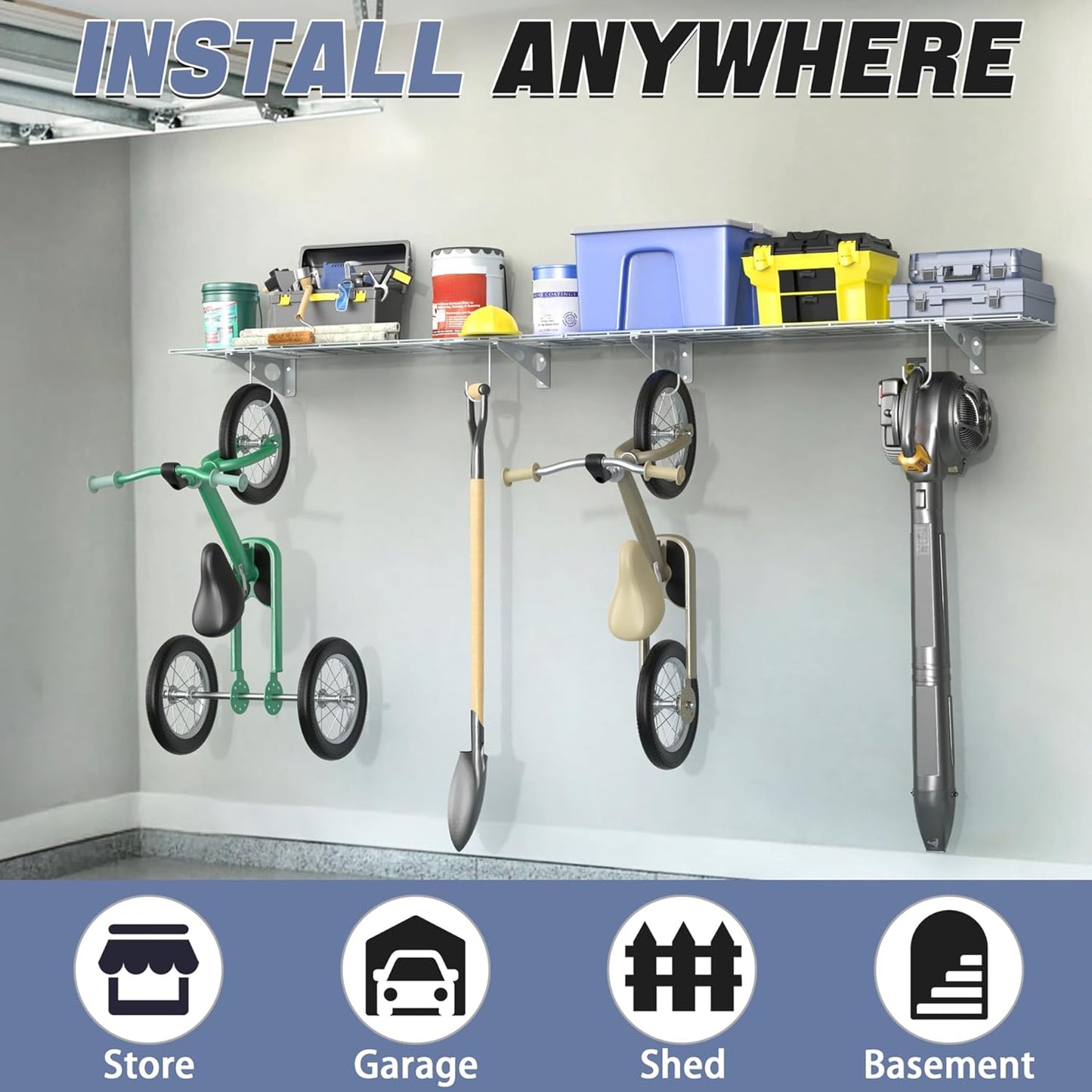 WALMANN 2-Pack Garage Wall Shelves, 1 x 4 ft/12 * 48 inch Wall Mounted Storage Shelves for Garage Heavy Duty Floating Shelving, Holds Up to 220 Lbs(White)