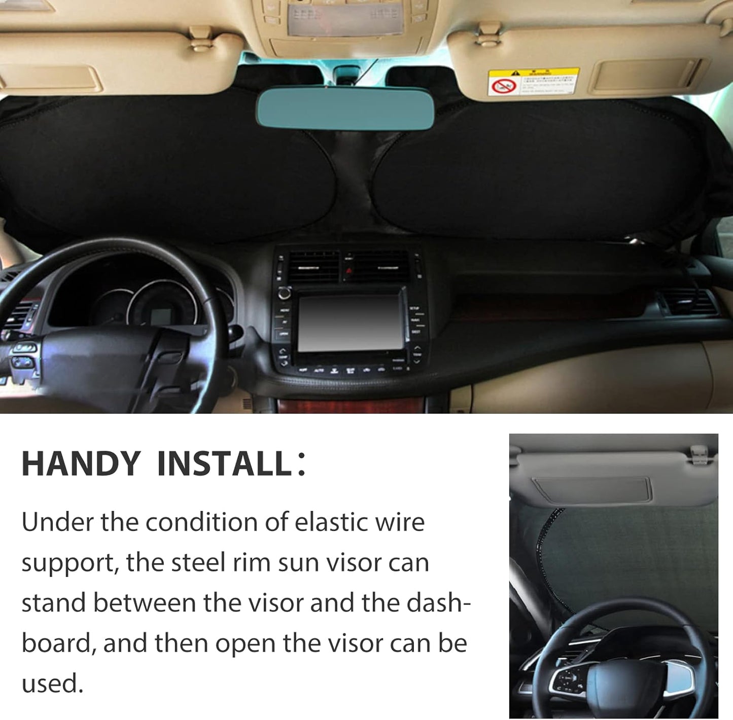 Windshield Sun Shade with Storage Pouch for SUVs, Durable 190T Polyester Sun Shield for Front Window, Portable Carry Car Accessories, Standard (63 inches x 34 inches)