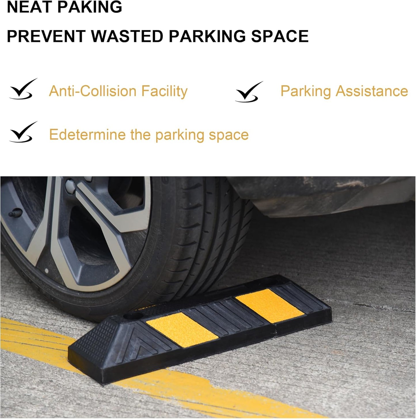 OrangeStar 21" Rubber Parking Curbs, Heavy Duty Garage Floor Wheel Stopper w/Yellow Reflective Stripe for Car, Truck, Trailer, 4 Pack