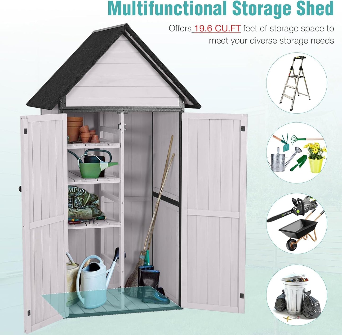 Sheds Outdoor Storage,Garden Shed with Metal Frame Structure and Adjustable Shelves,Large Capacity Storage Tool Cabinet Box for Backyard Garden Patio Lawn (Off White)