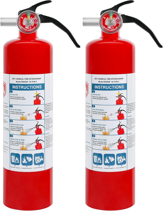 2 Pack ABC Dry Chemical Fire Extinguishers, 2.5 lb 1A:10B:C Rating for Home, Car, Boat, Quick Release Handle, Compact & Portable Dry Powder extinguisher
