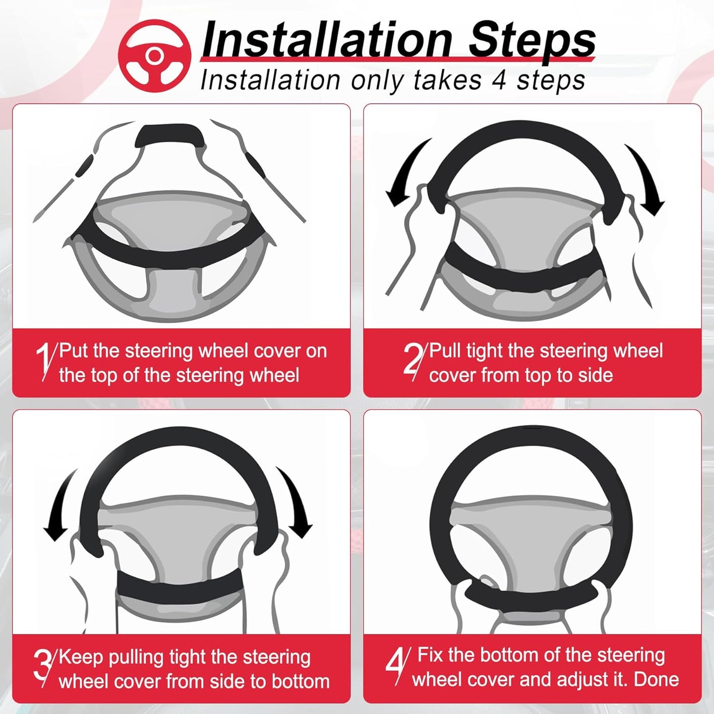 alpmosn Elastic Stretch Steering Wheel Cover, Universal Interior Accessories Steering Wheel Cover for Women & Men, Breathable Microfiber Ice Silk, Anti-Slip, Odorless, Easy Carry(Red)