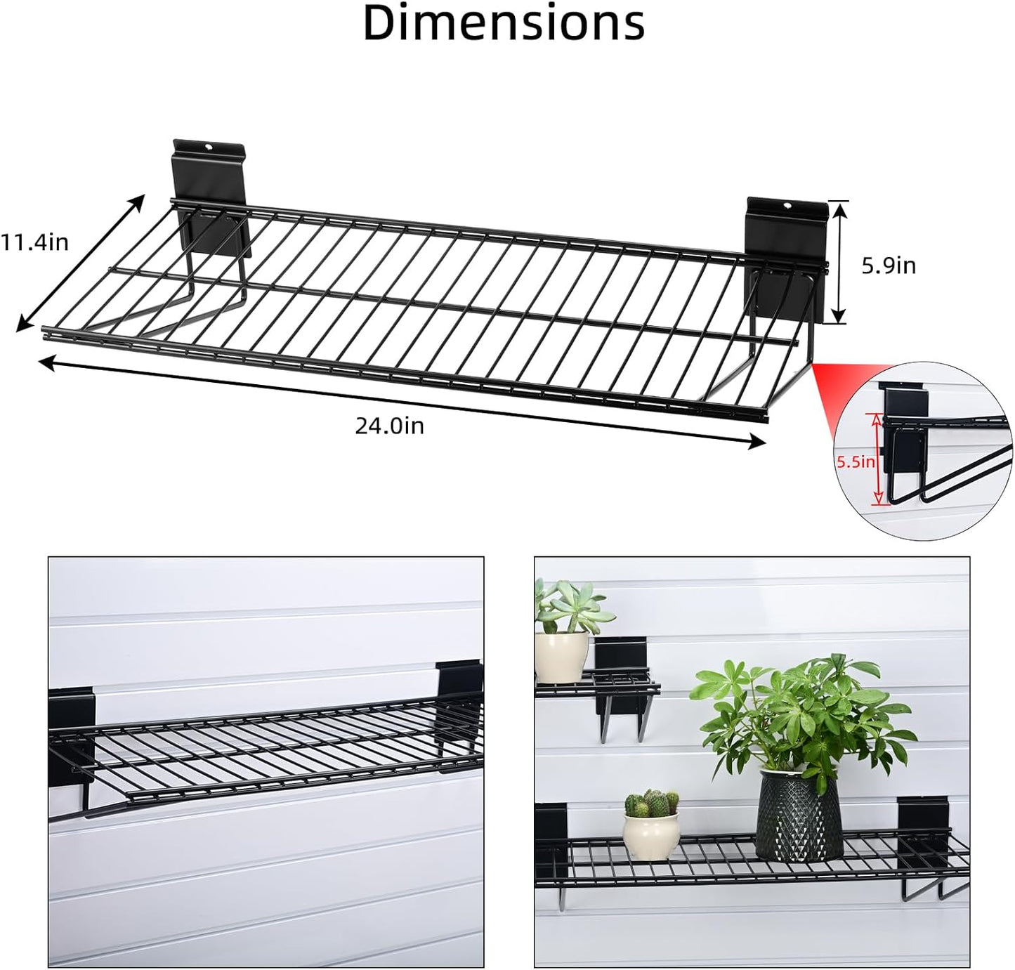 Slatwall Shelves, Slat Wall Accessories, Slat Wall Wire Shelf, Heavy Duty Garage Storage Slatwall Shelf (24-Inch Width, 4 Pack)
