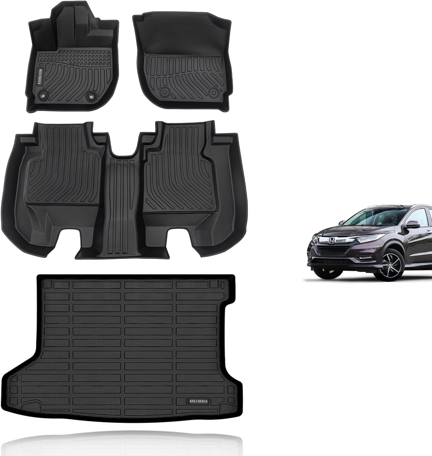 KELCSEECS Floor Mats & Cargo Liner Custom for 2016 2017 2018 2019 2020 2021 2022 Honda HR-V (AWD Model) Car Mats Cargo Mat Trunk Mat Honda HRV All Weather Floor Mats Trunk Liner Accessories