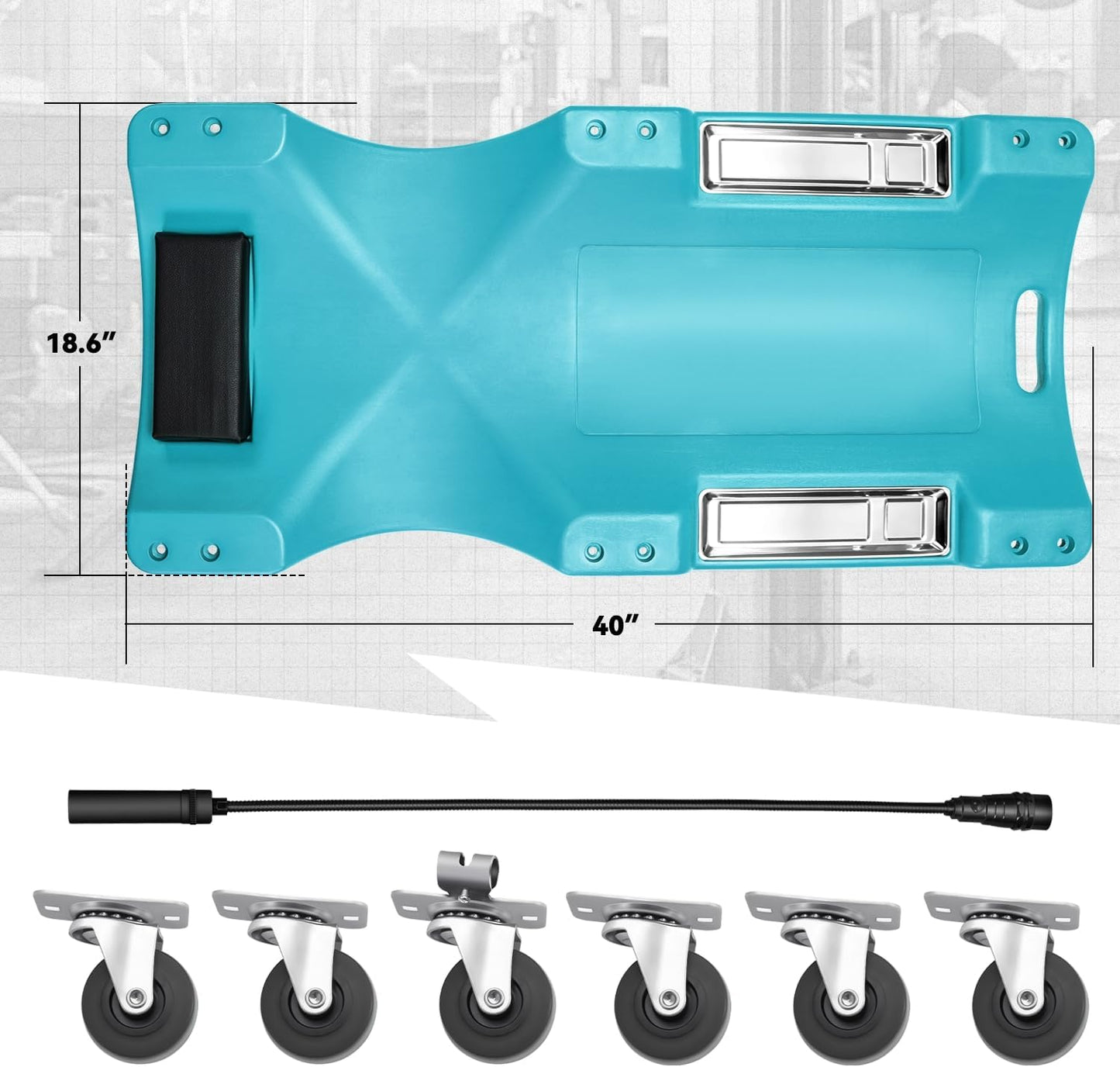 Auto Dynasty 40 Inches Mechanic Creeper, Automotive Garage Repair Low Profile Under Car Rolling Creeper with LED Light and Padded Headrest, Plastic, Sky Blue