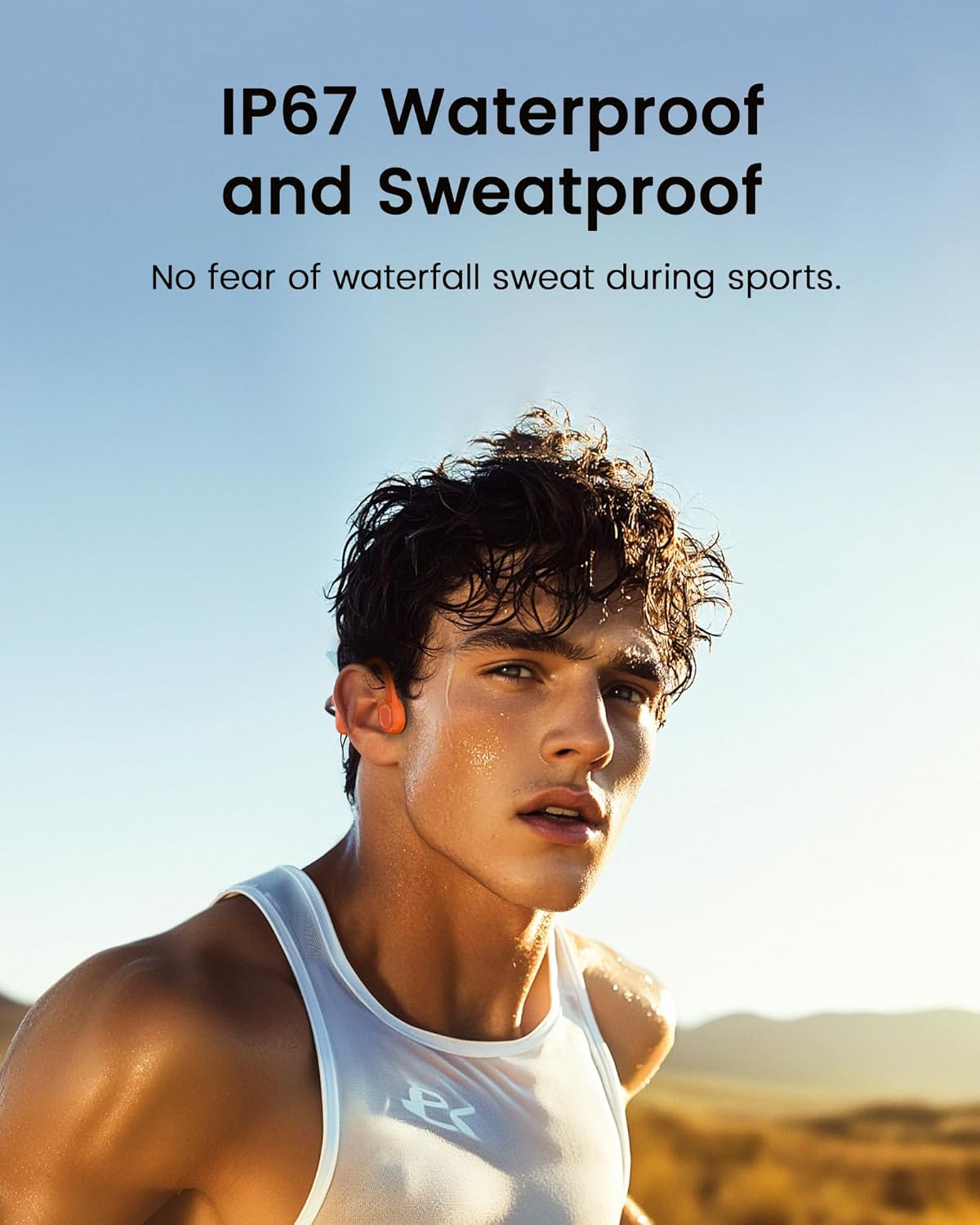 Aerra Bone Conduction Sport Headphones, IP67 Waterproof Workout Earphones, Open-Ear, Wireless Bluetooth with Mic, Secure and Comfortable for Running and Cycling, Black