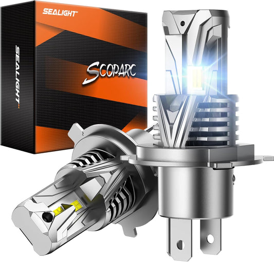 SEALIGHT H4 Headlight Bulb, 60000LM 900% Super Brighter, With 25000RPM Powerful Cooling Fan, 6500K Hi/Low Beam, 10 Years Lifespan Pack of 2