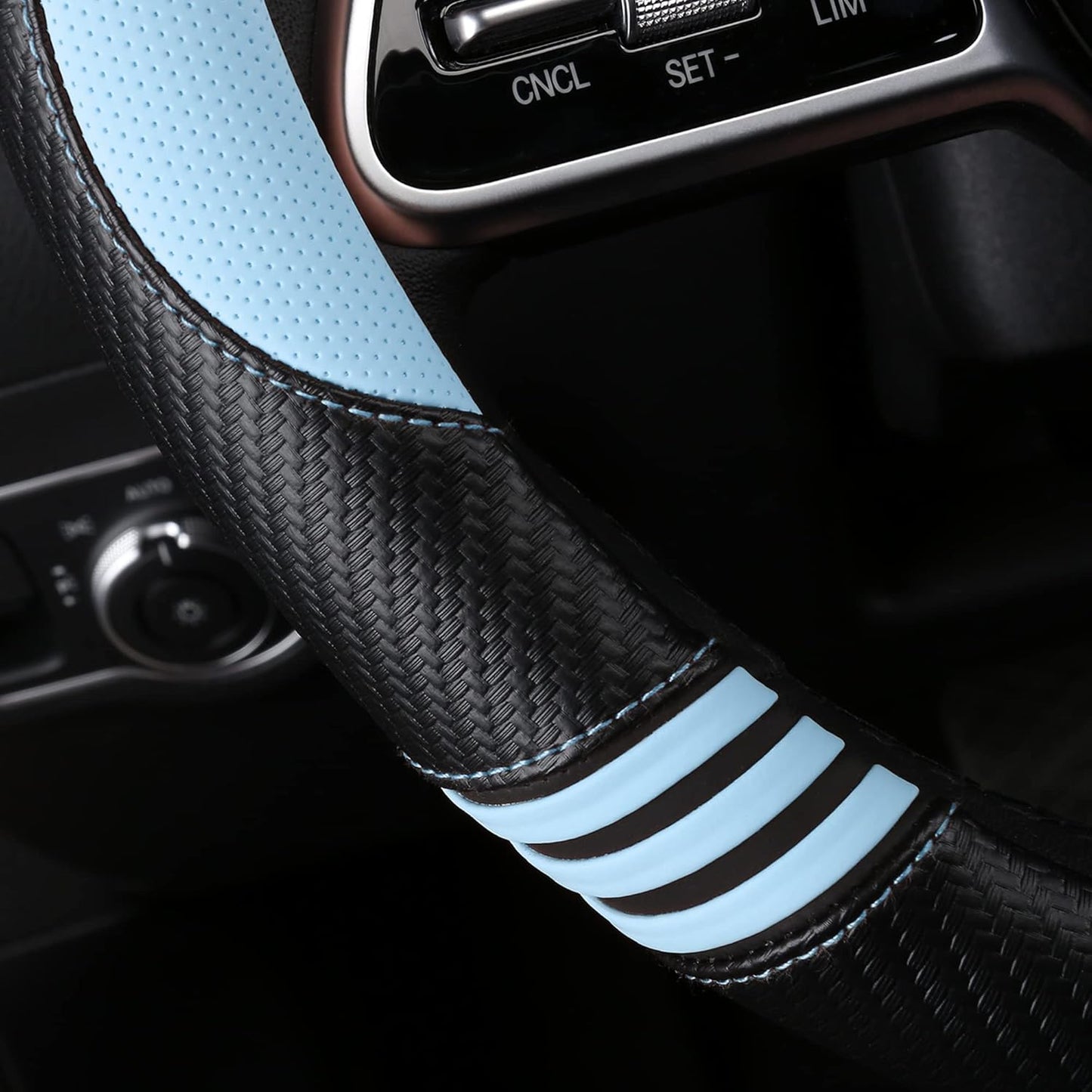 Car Steering Wheel Covers for Women Girl Padded Carbon Fiber PU Leather Cute Cartoon Auto Interior Accessories for Jeep, Truck, Universal, Anti Slip, Blue, Large Size 15.5-16"(39-41cm)