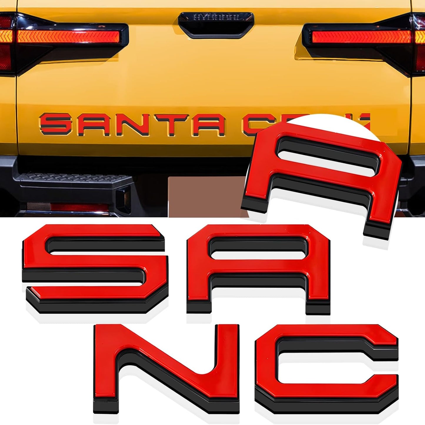 Tailgate Insert Letters Compatible for 2022 2023 2024 2025 Santa Cruz 4D Raised Tailgate Decal Letters (Double Layer Black Edge Red Faced)