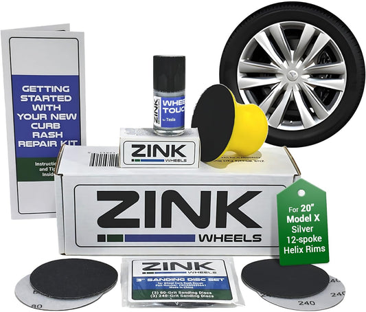 Premium Tesla Wheel Curb Rash Repair Kit for Model X 20-inch Silver Helix Rims - DIY Kit with Color-matched Touch Up Paint - Made in USA