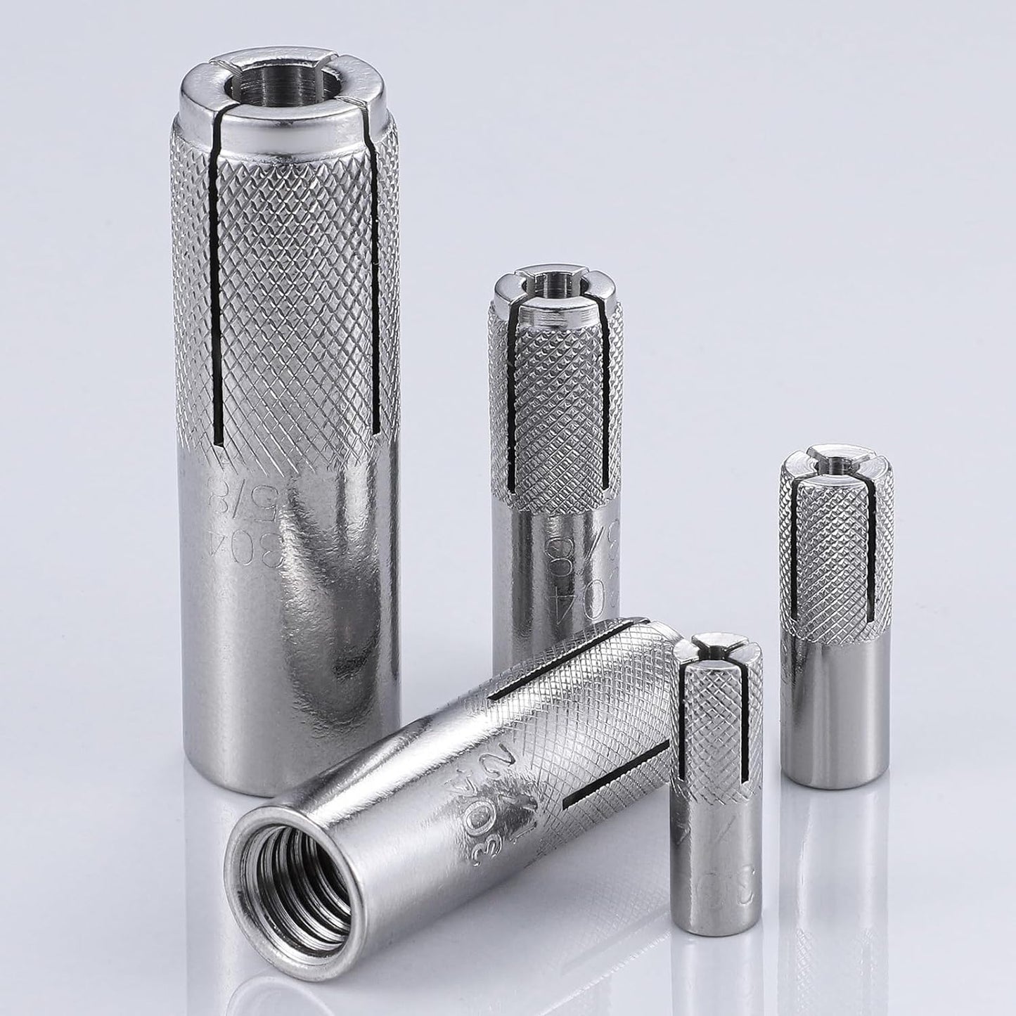 Wensilon(20 pcs) 3/8"-16 Premium Stainless Steel Drop in Anchors Assortment, Knurled Drop-in-Anchor for Solid Concrete, Internal Forced Expansion Screw Bolts