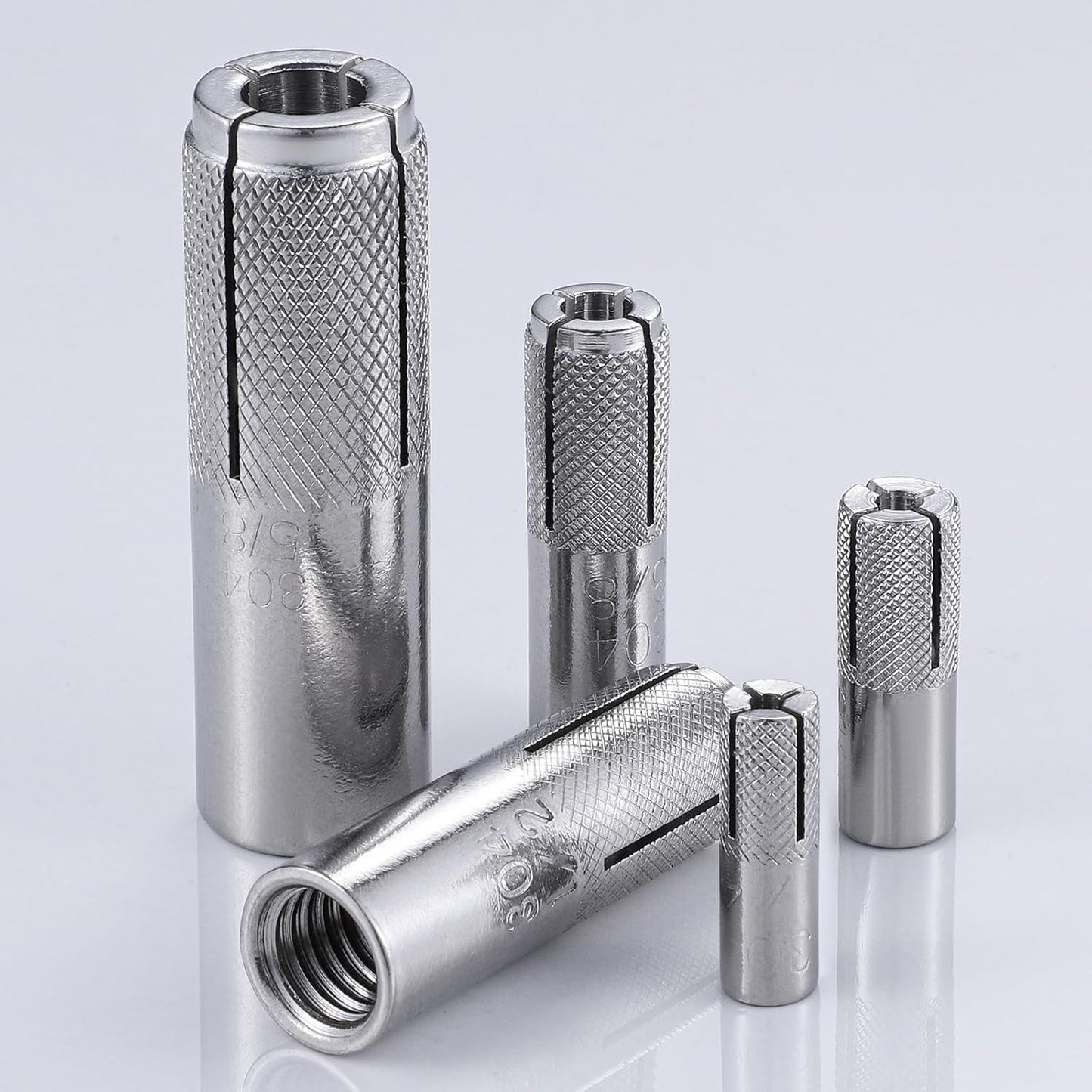 Wensilon(100 pcs) 1/4"-20 Premium Stainless Steel Drop in Anchors Assortment, Knurled Drop-in-Anchor for Solid Concrete, Internal Forced Expansion Screw Bolts