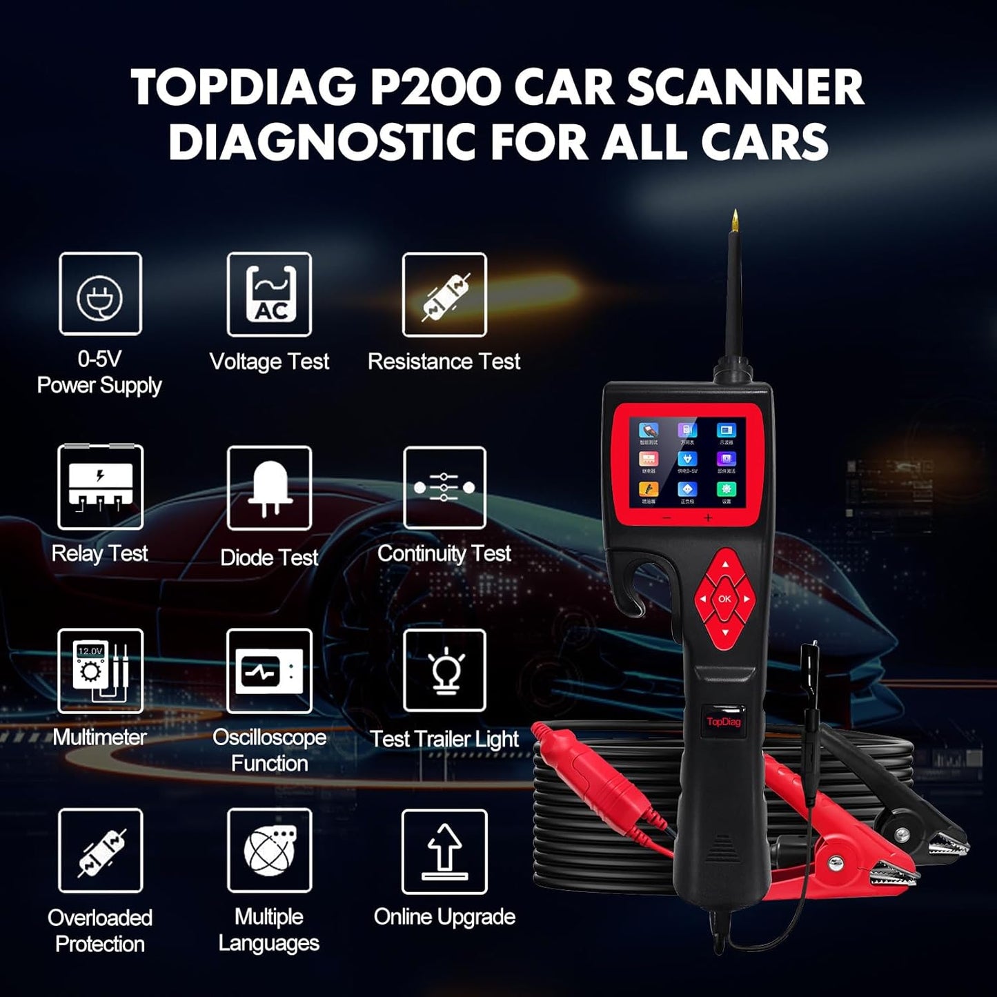 P200 Power Circuit Probe Kit - Test Light Automotive Circuit Tester Circuit Breaker Finder Tool, Relay Tester Multimeter, Oscilloscope, Fuel Injector Tester - 9~30V