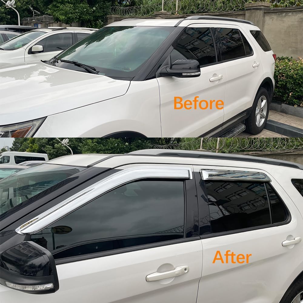 Chrome Side Window Visor Wind Vent Deflector fit for 2001-2003 ford F150 SuperCrew Cab(with 4 Full Size Doors),2002-2003 Lincoln Blackwood,4pcs Outside Mount Style Sun Rain Guards Set 94949Y