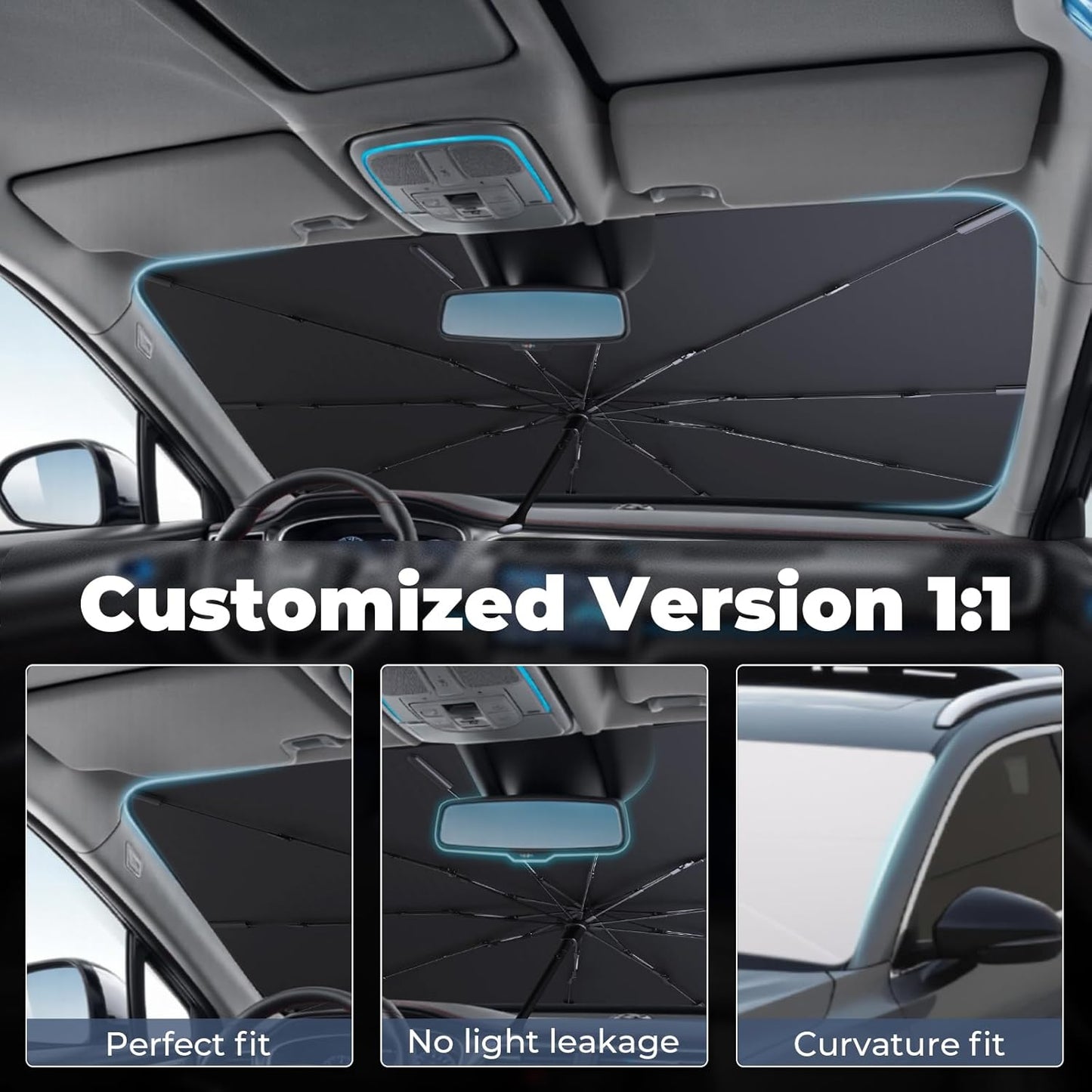 Windshield Sun Shade Umbrella: for Ford F150-2015-2023 2024 2025 - Front Car Window Shades - Foldable Sunshades Block UV Keep Cool