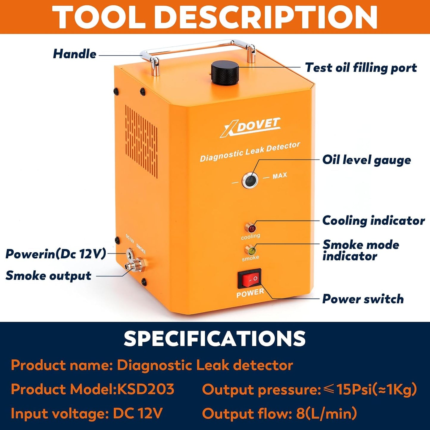 Smoke Machine Automotive with Built-in Air Pump, XDOVET KSD201 Professional Smoke Tester Automotive, Vehicle Leak Diagnostic Detector Tools Kit for Leaks Test in Vacuum, Fuel, and Other Cars System