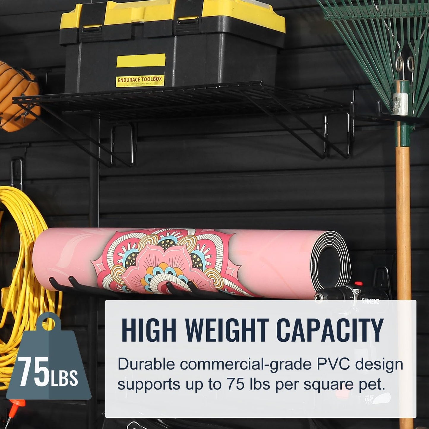 Slatwall Panel Garage Organizer PVC Slatwall Heavy Duty Wall Mounted Rack, Interlocking Slat Wall Panels for Tool Organization Peg Board(Black 4 x 4 ft)