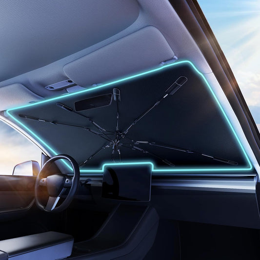 [2025 Upgraded] Nmoiss Windshield Sunshade Umbrella Car - [Vinyl Coating Heat Shield] Protect Car from Sun Rays & Heat Damage Keep Cool and Protect Interior X-Small (52" L x 28" W)