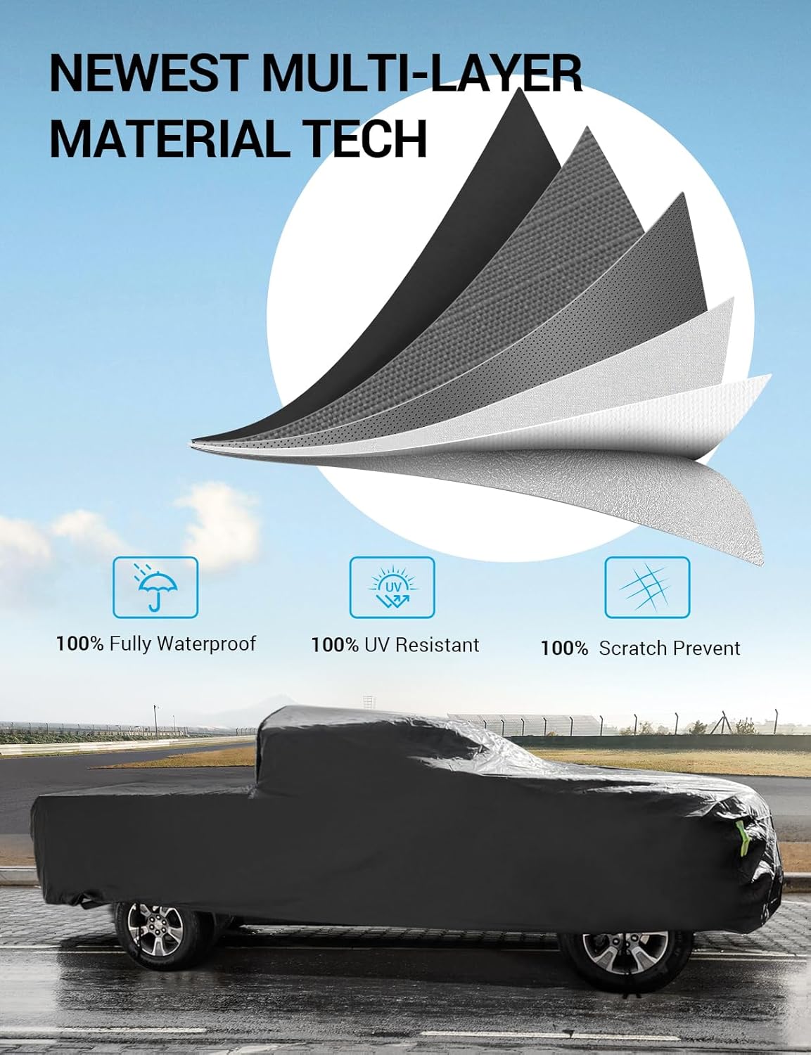 Proadsy 2025 Upgrade Car Cover Custom Fit for Ram 1500 2019-2024 2025, Waterproof All Weather for Automobiles, Windproof Snowproof Rain Hail Sun UV Protection Full Outdoor Indoor Exterior Car Covers