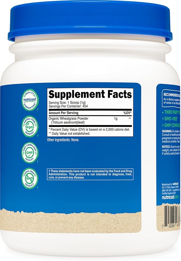 Nutricost Organic Wheatgrass Powder 1 LB - Non-GMO Superfood