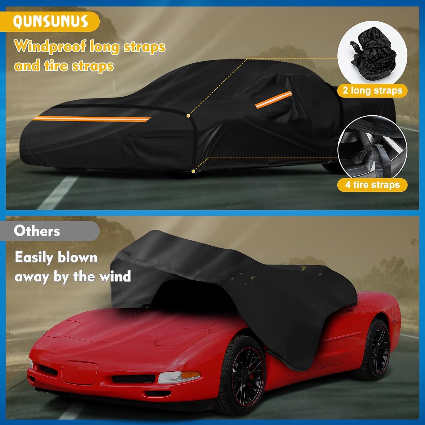 QUNSUNUS 6 Layer Car Cover for C5 Corvette 1996-2004 Waterproof All Weather Windproof for Corvette Car Cover Hail Protection with Zipper