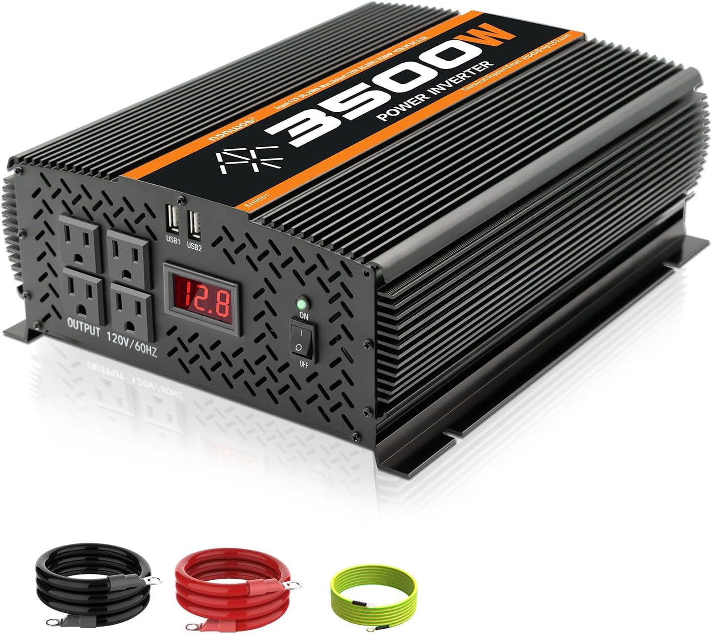 3500 Watt 12v Power Inverter for Vehicles car Truck RV Solar, dc 12v to 110v ac Converter with 4 AC Power Outlets 2 USB Ports LCD Display-3500W