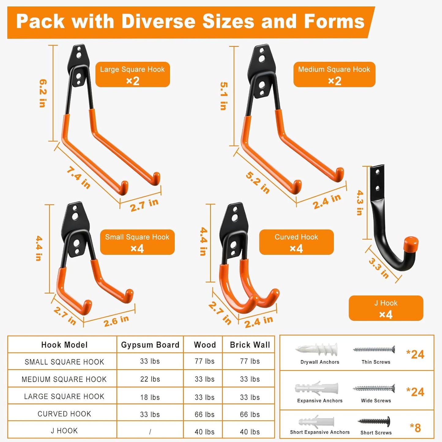 LANDNEOO Garage Hooks, 20-Pack Steel Garage Accessories for Organization and Storage, Heavy Wall Mount Duty Hooks with Anti-Slip Coating for Hanging Ladder, Bike, Power Tools and More Tools, Orange