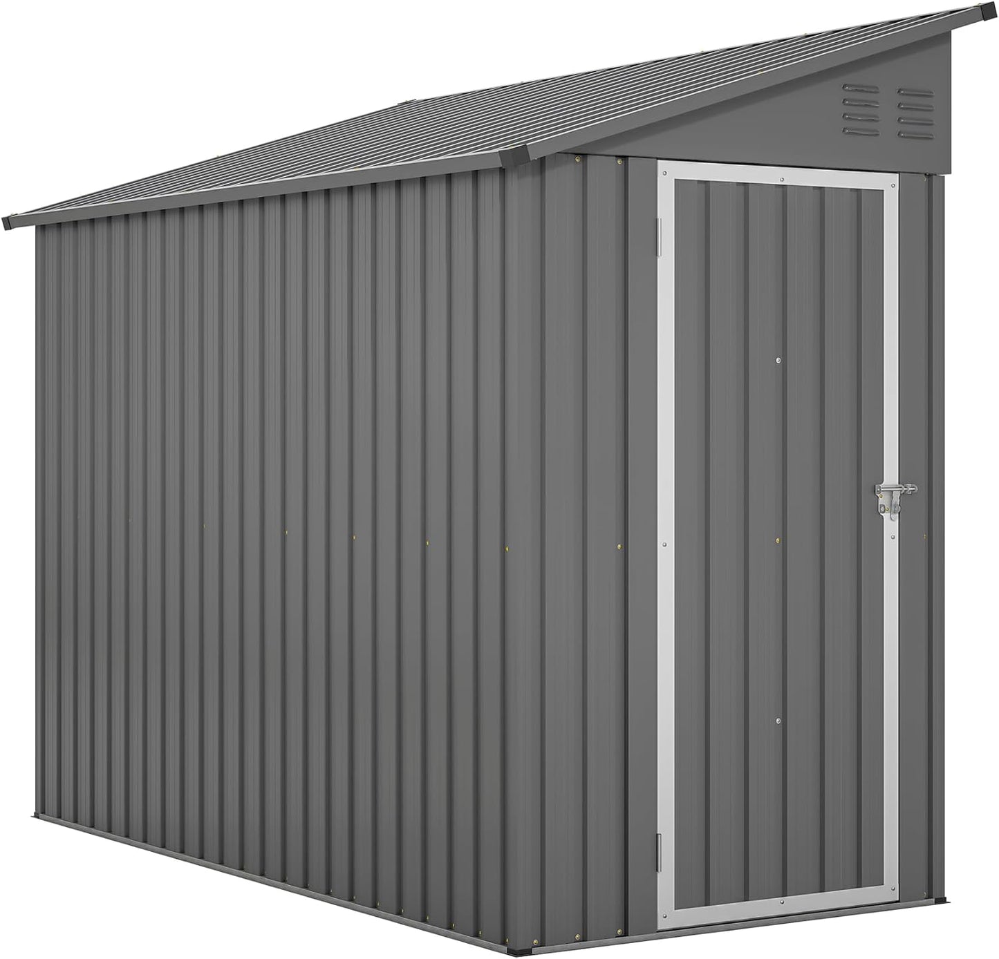Shed Lean to Storage Shed, Outdoor 4' x 8' Metal Wall Side Storage Sheds & Outdoor Storage, Garden Storage Cabinet for Backayrd, Patio and Outdoor Use,Grey