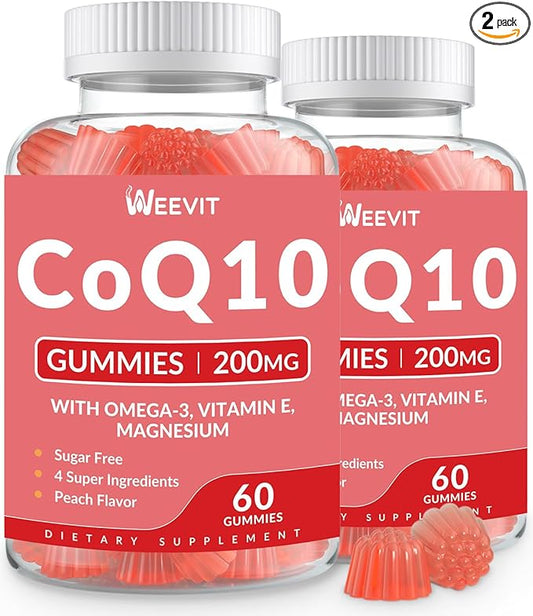 Sugar Free CoQ10 Gummies 200 MG, Coenzyme Q10 (Ubiquinone) Gummies for Adults, Co Q10 Supplement with Omega-3, Magnesium, Energy, Brain Support