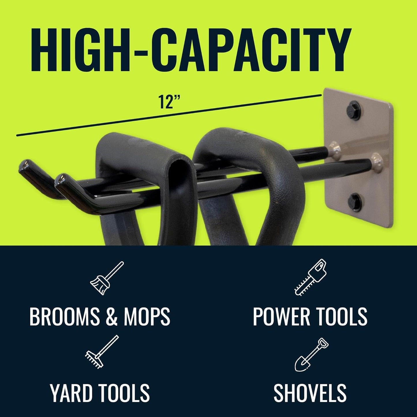 StoreYourBoard Tool Organizer Hook, Wall Mount Garage Storage, Tool Storage for Shovels Rakes Brooms Hoses and More, Rubber-Coated Steel Holds 50 lbs, 12" X 4" X 4.5"