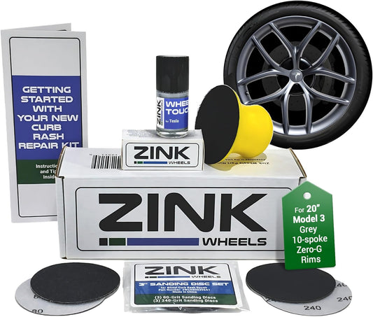 Premium Tesla Wheel Curb Rash Repair Kit for Model 3 20-inch Zero-G Rims - DIY Kit with Color-matched Touch Up Paint - Made in USA