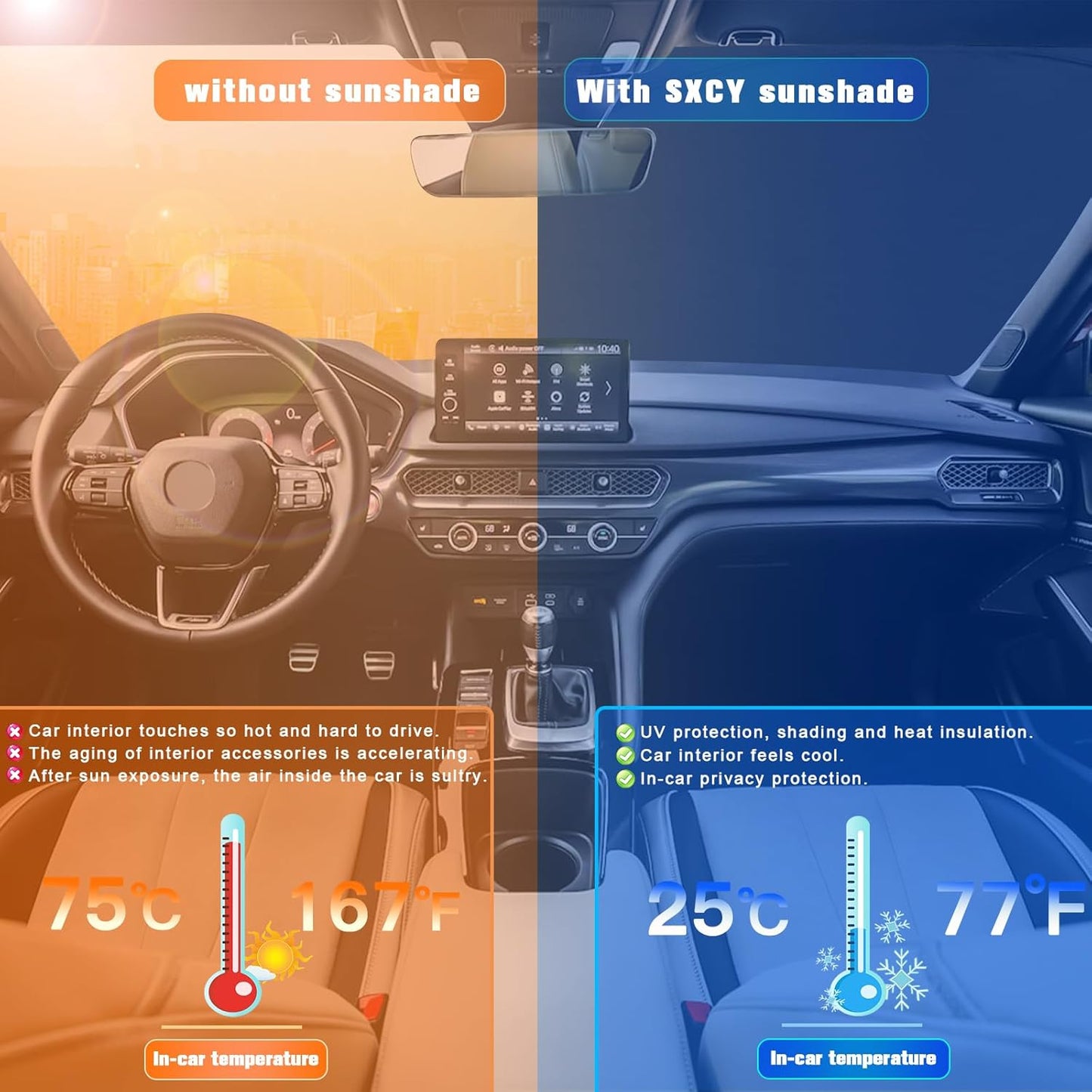 SXCY for 2023-2025 Acura Integra/2022-2024 Honda Civic Windshield Sunshade for 2024 2025 Integra Civic Accessories 2025 Integra Type S Sun Shade Foldable Sun Shield 2024 Integra Civic Sun Protector