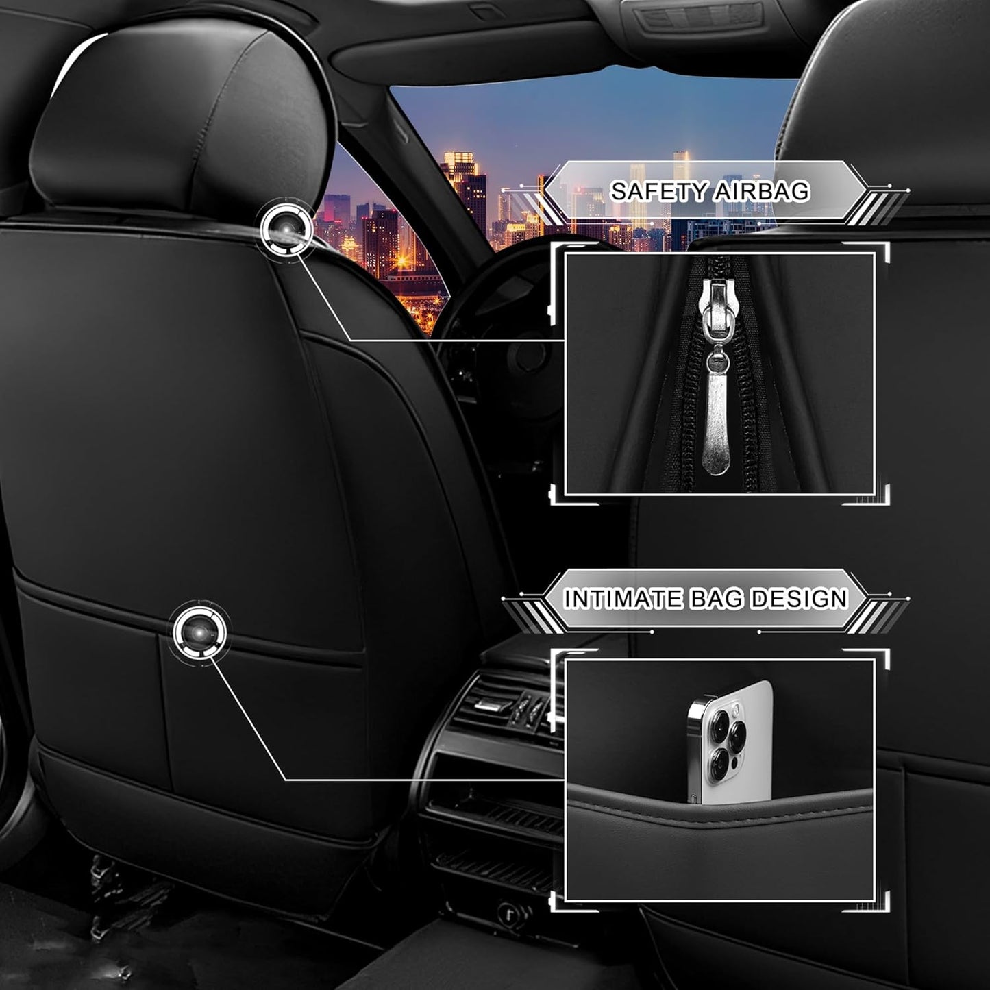 Car Seat Covers for Chrysler Pacifica 2004-2025, Stylish Sport Seat Cover, Premium Nappa Leather Car Seat Cover. Automobile Seat Covers Sets.(Luxury 5 Seats/Black White)