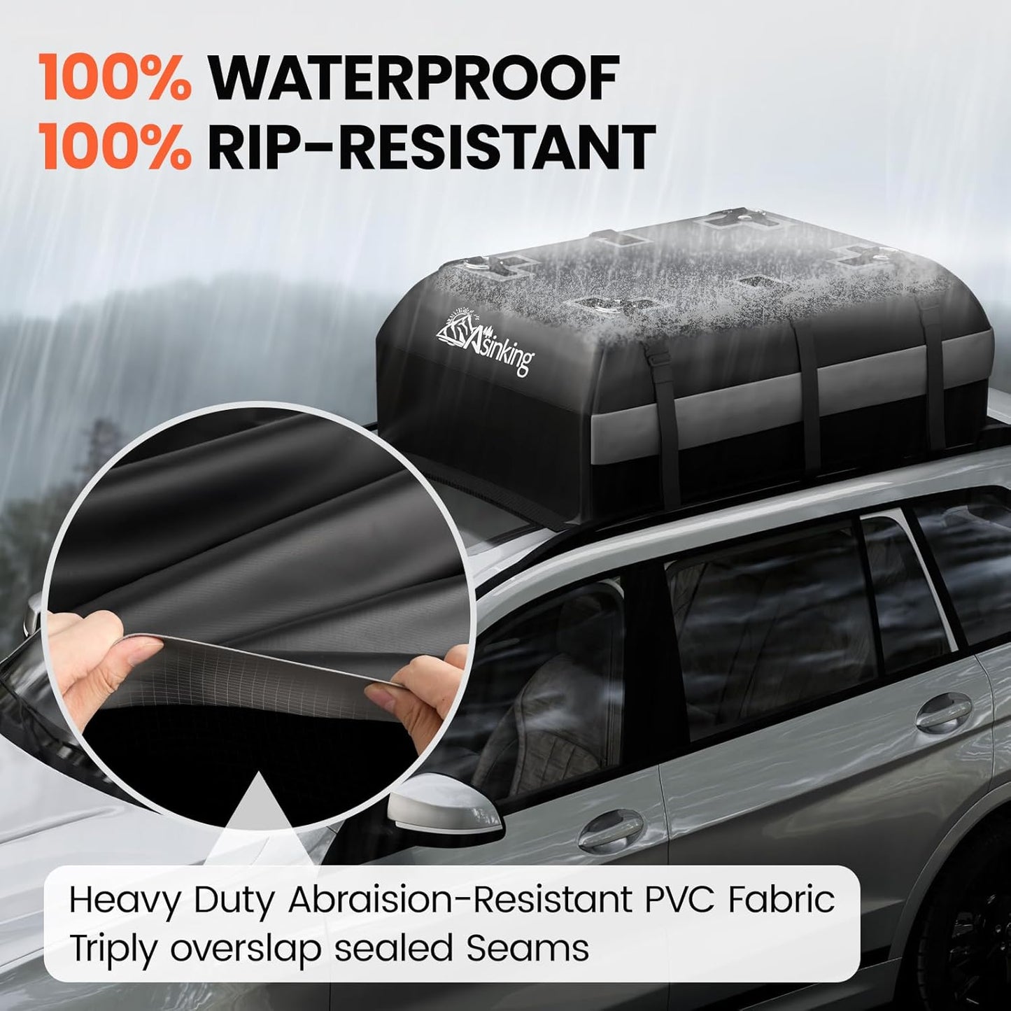 Asinking Car Rooftop Cargo Carrier Bag - 100% Waterproof Heavy Duty Car Roof Luggage Carrier 21 Cubic Feet, Fits All Vehicles with/Without Roof Rack - Easy Install & Triply Reinforced for Secure Use