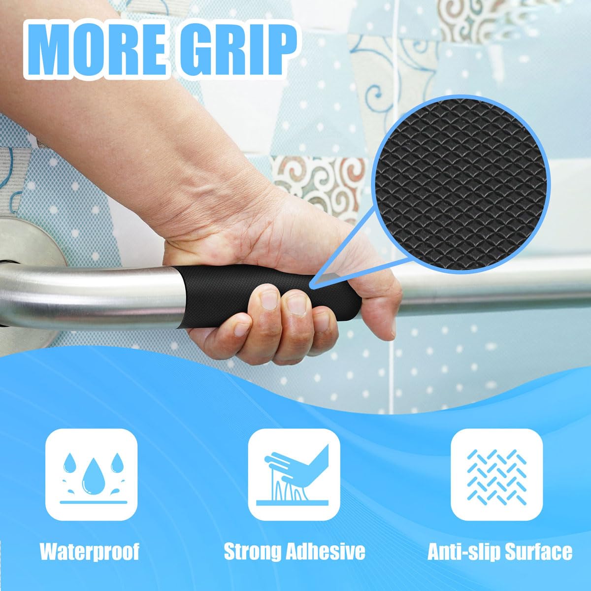 Rubber Grip Tape, Ultra-Thin Strong Adhesive Anti-Slip Waterproof Heat Resistant Wear-Resistant Cushion Pad, Making Handles or Contact Surfaces Safer, with Grip and Comfort (Black, 2In x 10Ft)