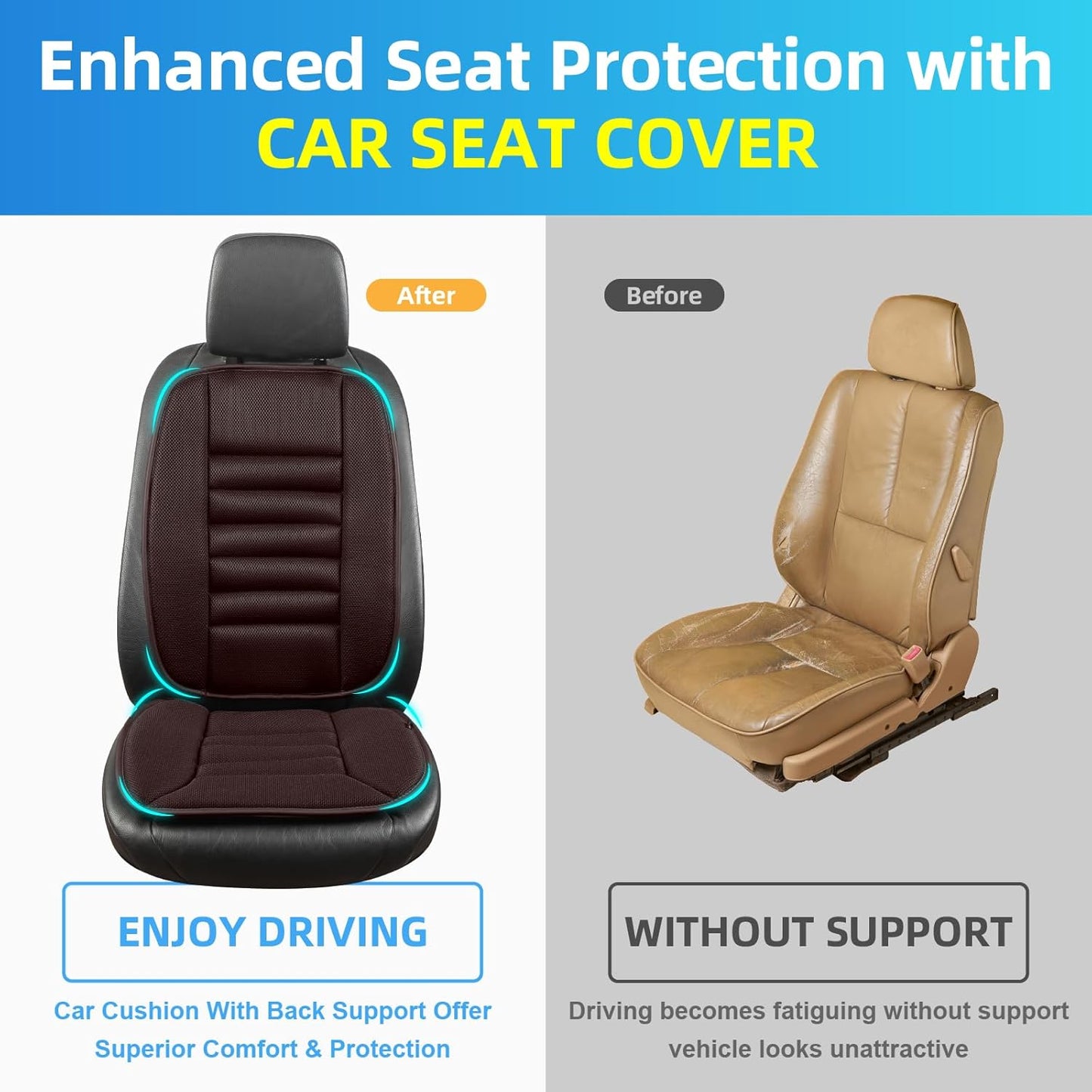 Memory Foam Car Seat Cushion with Lumbar Support Pillow, Memory Foam Driving Pillow for Back-Sciatica Pain Relief, Auto Pad Suitable for Car, Truck, SUV - 4D Mesh Brown