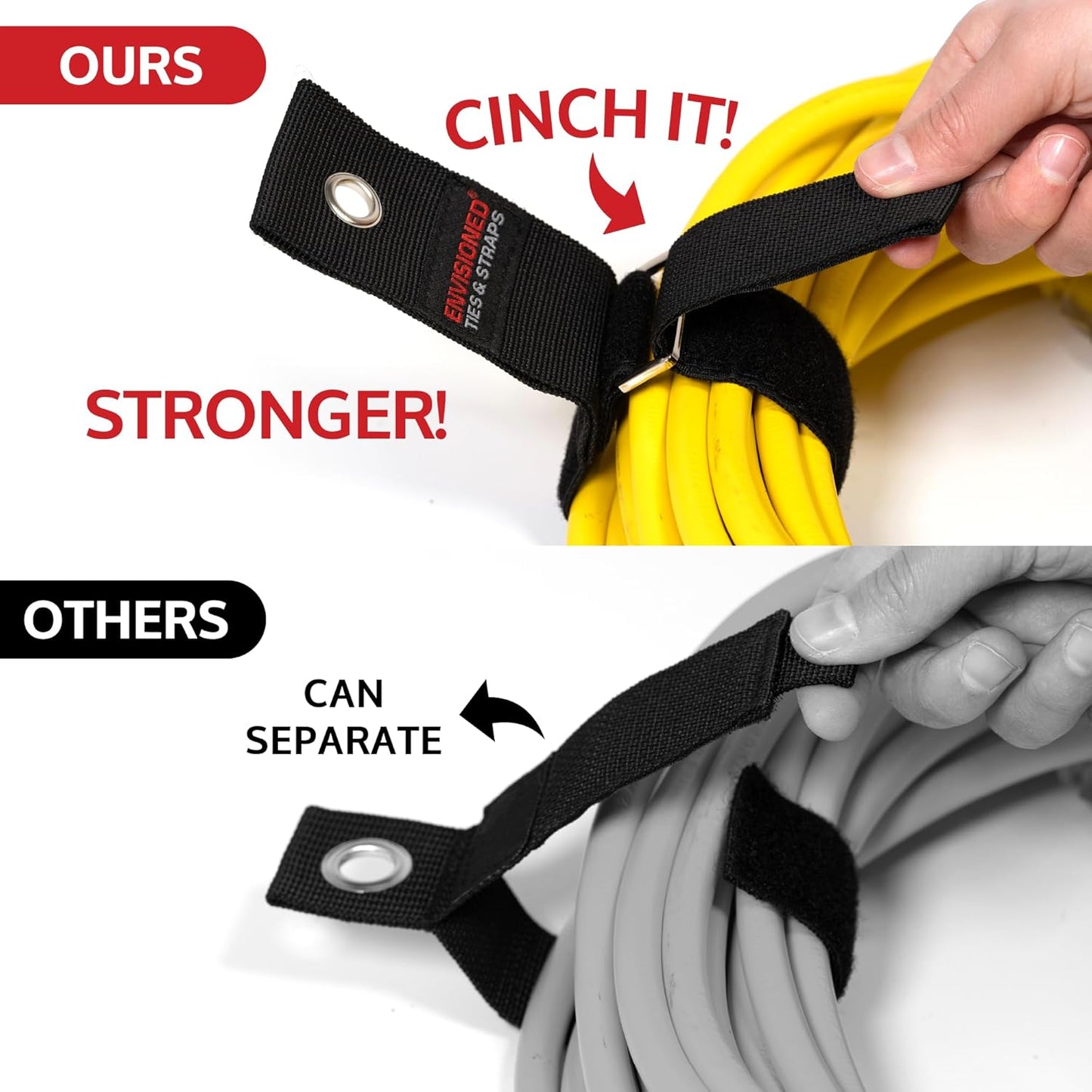 Heavy Duty Hanging Storage Cinch Straps with Metal Buckle (4 Pack, 1.5" x 20") - Electrical Extension Cord & Garden Hose Holder, Cable Management, Storage Organizer in Garage, Workshop - ENVISIONED