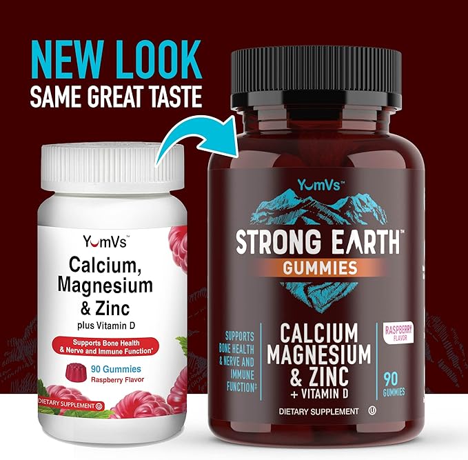 Calcium Magnesium Zinc Gummies with Vitamin D3 – Calcium Magnesium Zinc D3 Supplement Gummies Supports Bone Strength & Immune Support – Tasty Kosher Gummy Vitamins – 90 Count