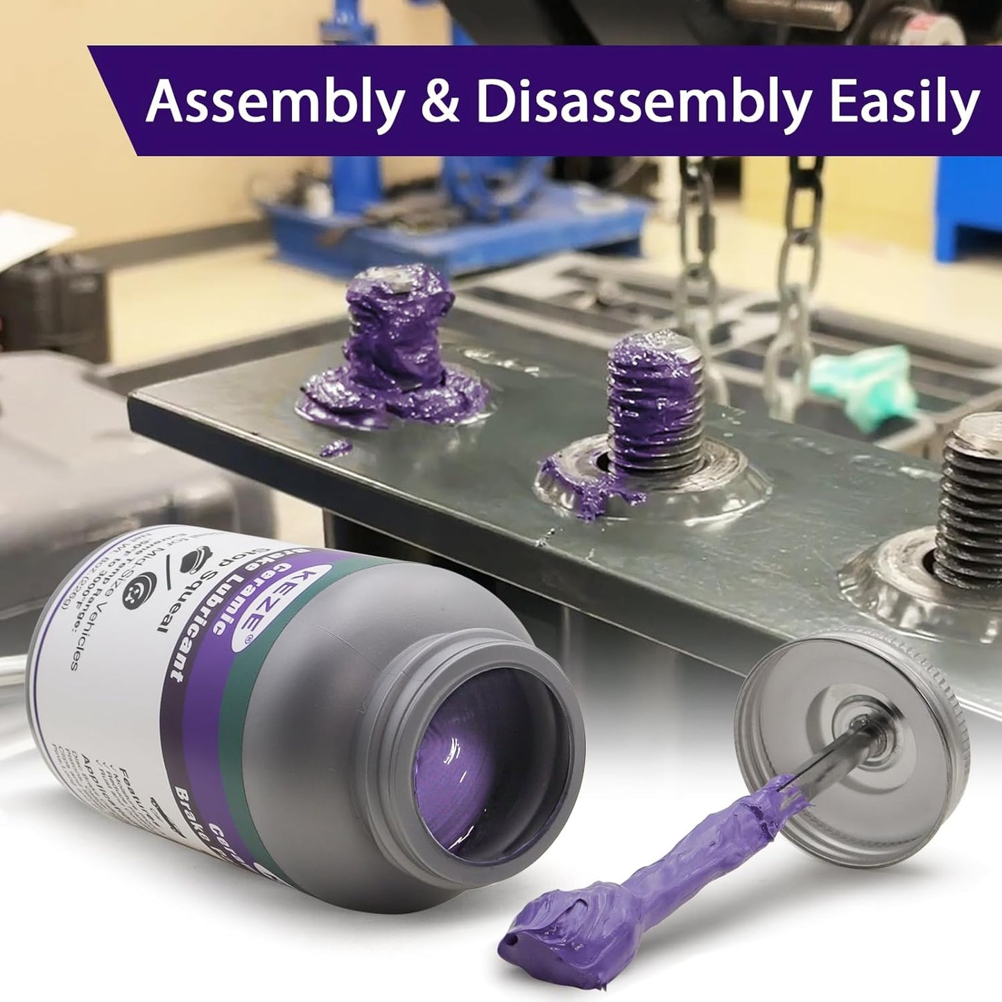 Keze High Temp Ceramic Brake Caliper Grease and Pin Parts Lubricant for Auto Break Sliding Pin Pad,Prevents Seizing Stops Squeaking with Brush Top Can,8 oz