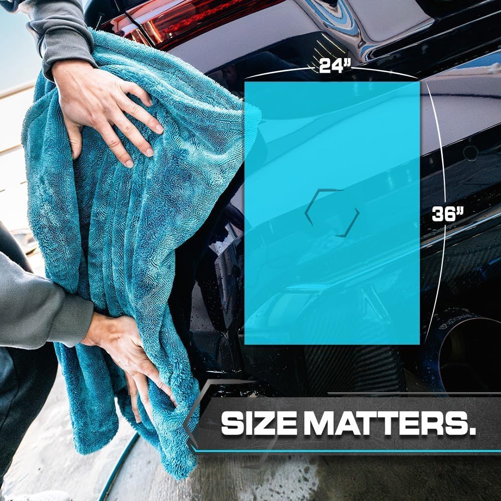 Blackline Car Drying Towel - 2ftx3ft XL-Popular Pick Among Detailing Pros -Aqua 1300 GSM Microfiber Accessory - Absorbs Over 8lbs of Water - Leaves No Streaks, Spots or Scratches - Dries an Entire Car